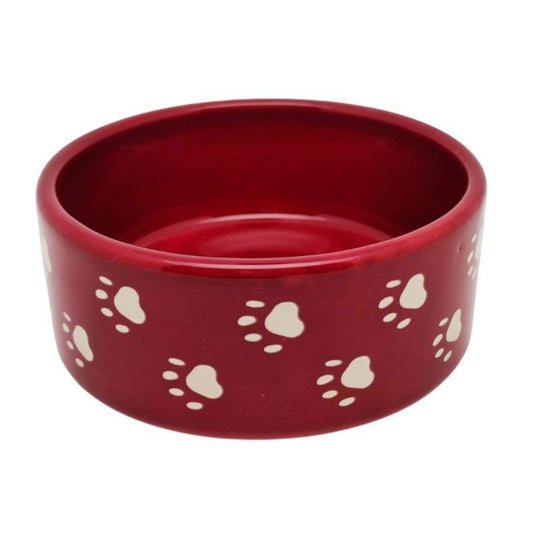 Napf aus Ton rot mit Pfoten 350ml für Haustiere im Tierfutterpro Shop