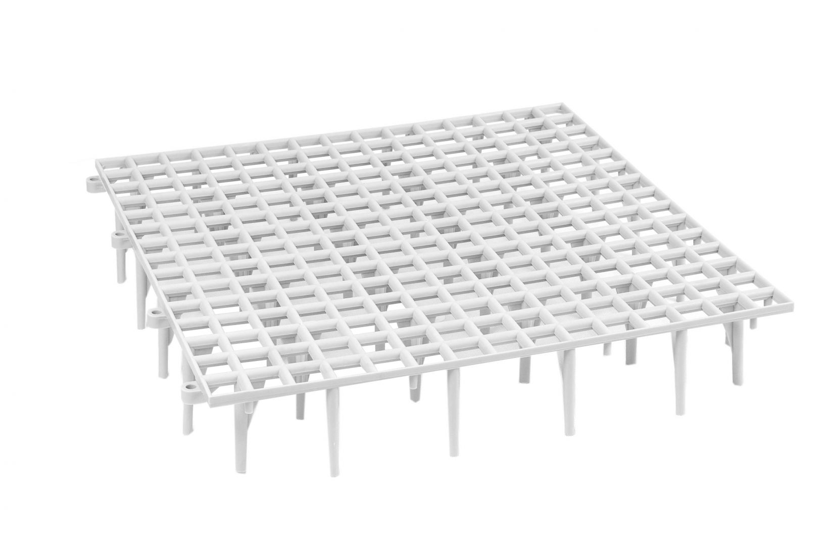 Bodenrost 50x50 cm aus grauem Kunststoff mit 9 cm hohen Füßen für Stall und Voliere