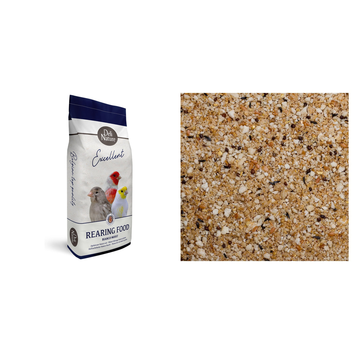 Deli Nature Aufzuchtfutter Bianco Feucht 10 kg Sack und Futterdetail