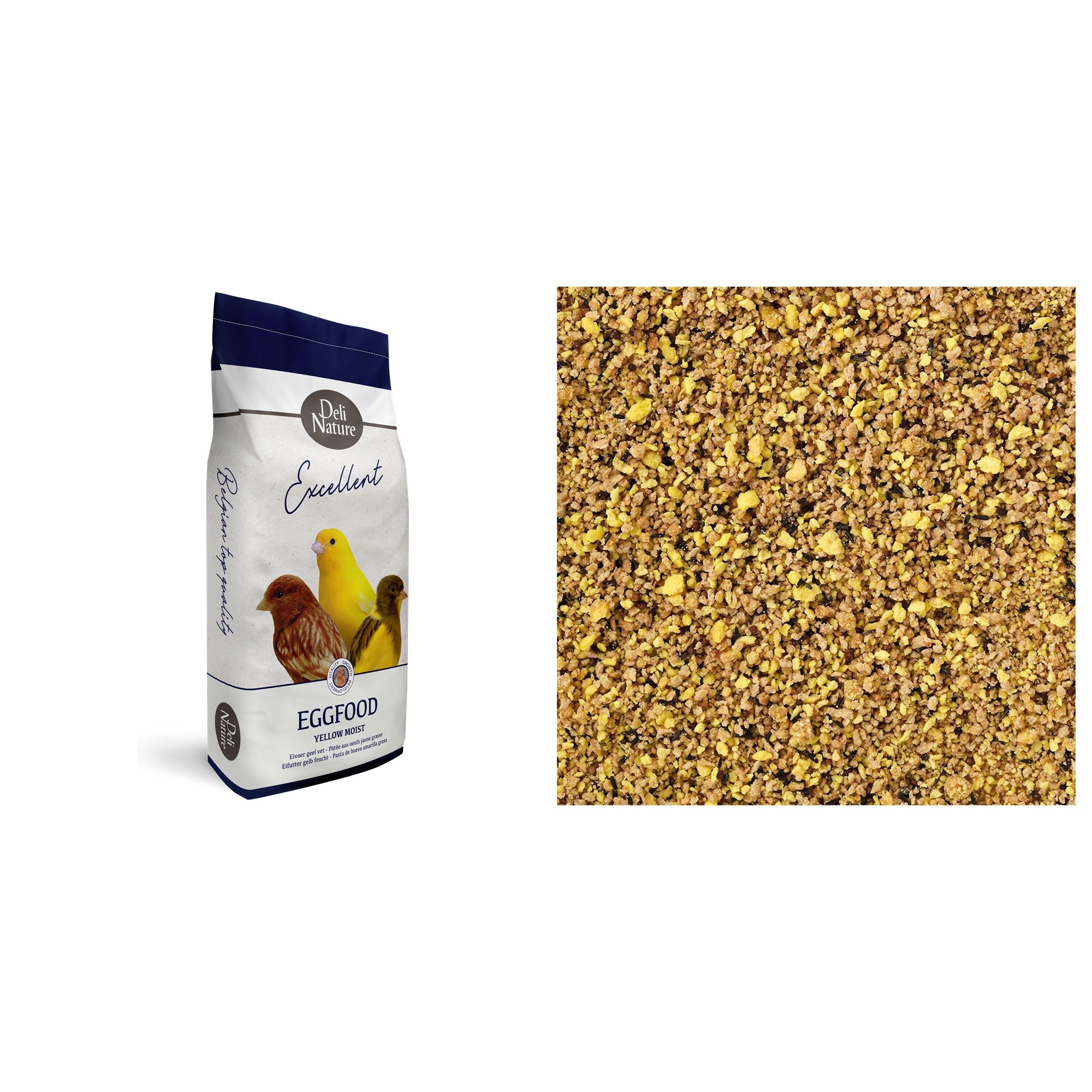 Deli Nature Eifutter Gelb Feucht 10 kg Sack und Futterdetail