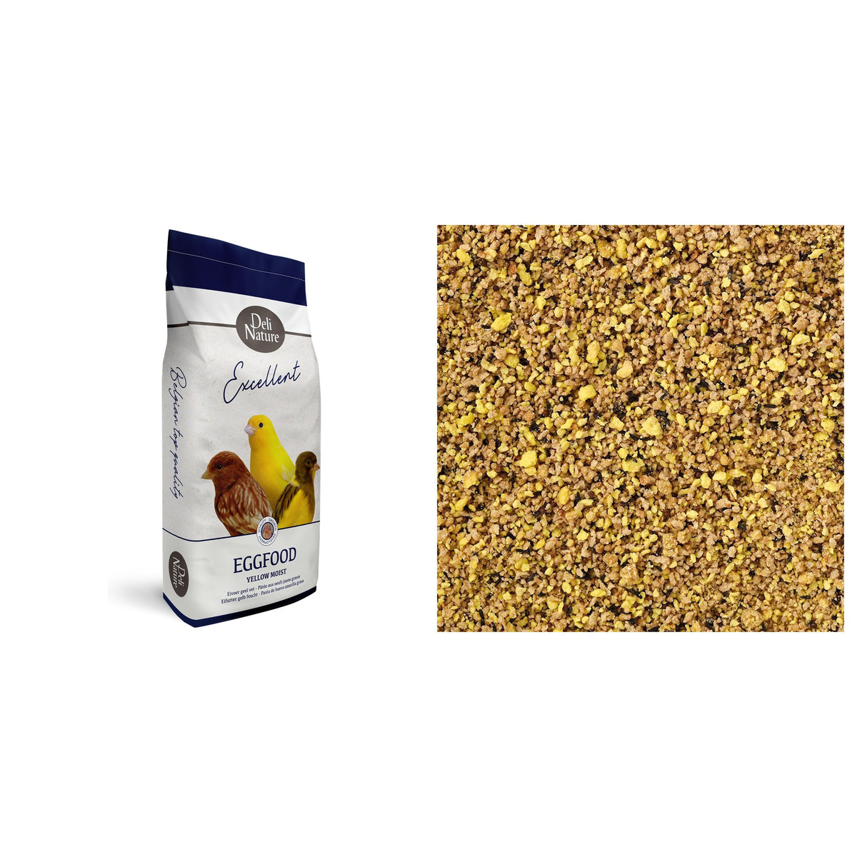 Deli Nature Eifutter Gelb Feucht 10 kg Sack und Futterdetail