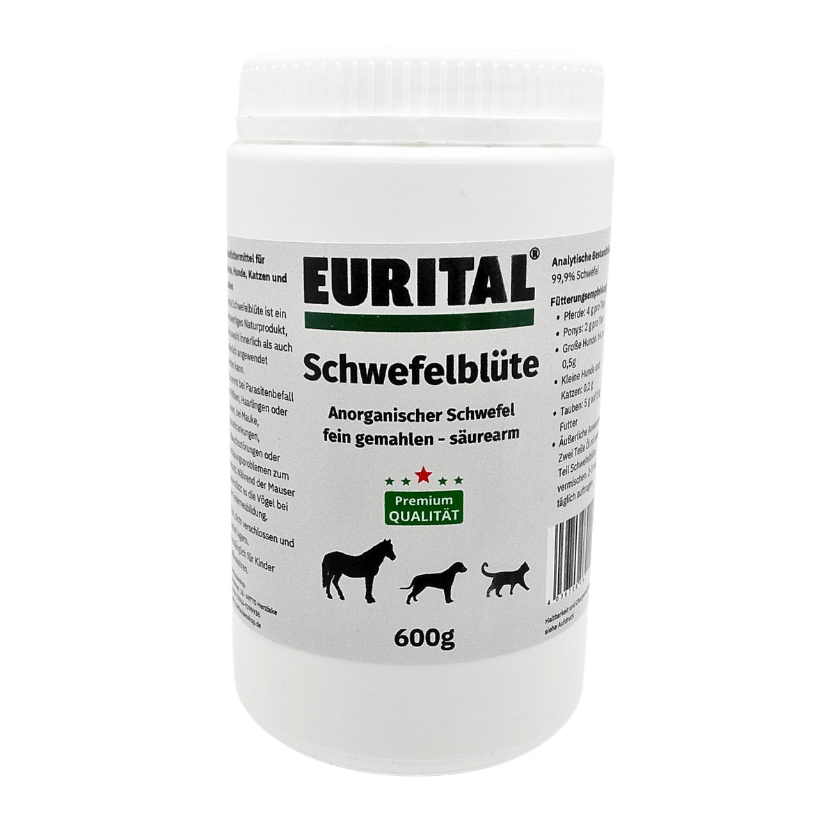 Eurital Schwefelblüte 600g für Pferde, Hunde, Katzen, Vögel